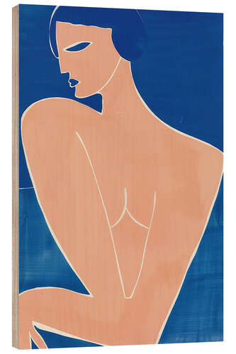 Trätavla Minimalist female nude in peach and blue