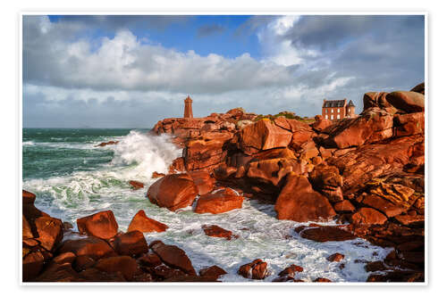 Poster Stormy Pink Granite Coast in Brittany