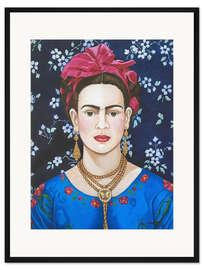 Gerahmter Kunstdruck Frida mit Blumen