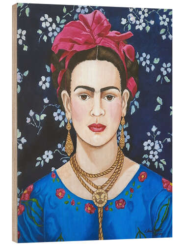Wood print Frida with flowers