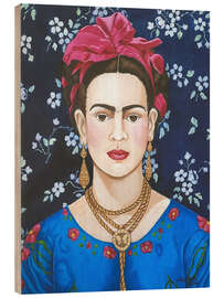 Wood print Frida with flowers