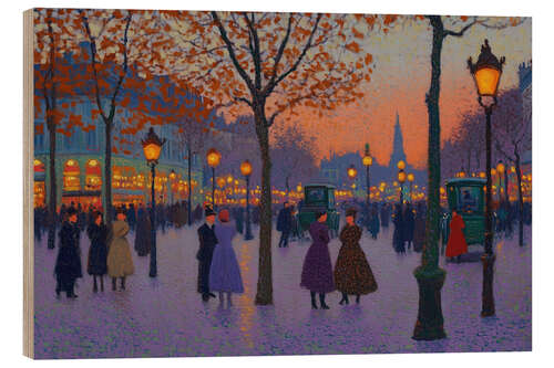 Tableau en bois Evening Lights on the Boulevard