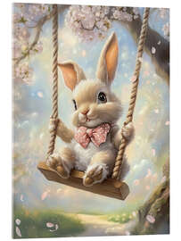 Acrylic print Easter Bunny Riding on Swing under Cherry Blossoms - TAlex