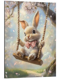 Obraz na aluminium Easter Bunny Riding on Swing under Cherry Blossoms - TAlex