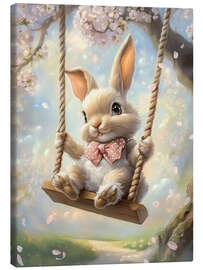 Canvas print Easter Bunny Riding on Swing under Cherry Blossoms - TAlex