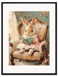 Gerahmter Kunstdruck Osterhasen beim Lesen - TAlex