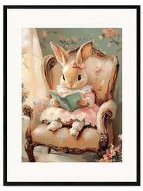 Plakat artystyczny premium w ramie Easter Bunny Reading Book