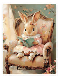 Poster Easter Bunny Reading Book