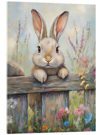 Obraz na szkle akrylowym Vintage Easter Bunny in Rustic Fence