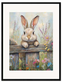 Plakat artystyczny premium w ramie Vintage Easter Bunny in Rustic Fence