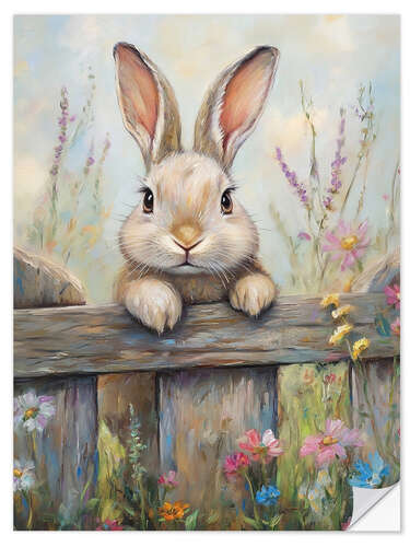 Wall sticker Vintage Easter Bunny in Rustic Fence