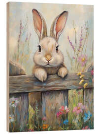 Tableau en bois Vintage Easter Bunny in Rustic Fence