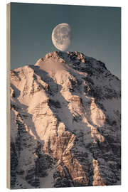 Wood print Snowy Mountain with Moon - Michael Helmer