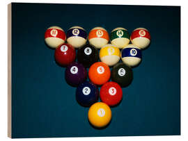 Hout print Billiard balls on the billiard table