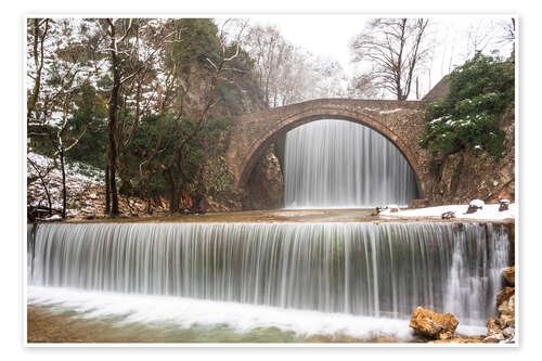 Póster Stone bridge and waterfall