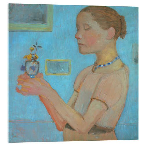 Akrylbillede Young Girl with Yellow Flowers in a Glass, 1902