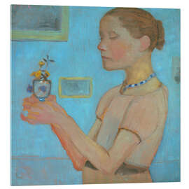 Stampa su vetro acrilico Young Girl with Yellow Flowers in a Glass, 1902