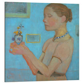 Alubild Junges Mädchen mit gelben Blumen im Glas, 1902