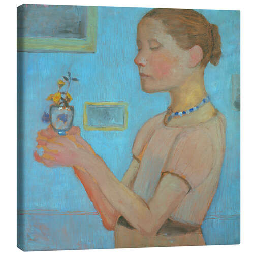 Stampa su tela Young Girl with Yellow Flowers in a Glass, 1902