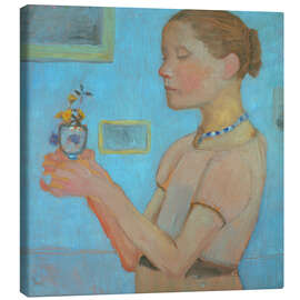 Quadro em tela Young Girl with Yellow Flowers in a Glass, 1902 - Paula Modersohn-Becker