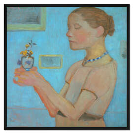 Gerahmter Kunstdruck Junges Mädchen mit gelben Blumen im Glas, 1902 - Paula Modersohn-Becker