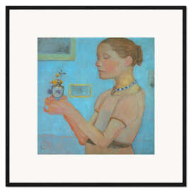 Framed art print Young Girl with Yellow Flowers in a Glass, 1902 - Paula Modersohn-Becker