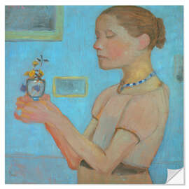 Wandsticker Junges Mädchen mit gelben Blumen im Glas, 1902