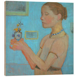 Tableau en bois Young Girl with Yellow Flowers in a Glass, 1902 - Paula Modersohn-Becker