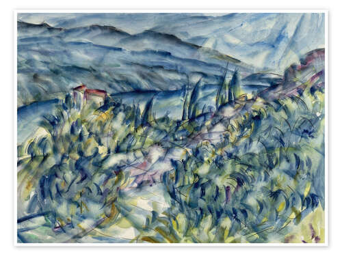 Poster Landschaft mit einer Bucht und Bergen im Hintergrund