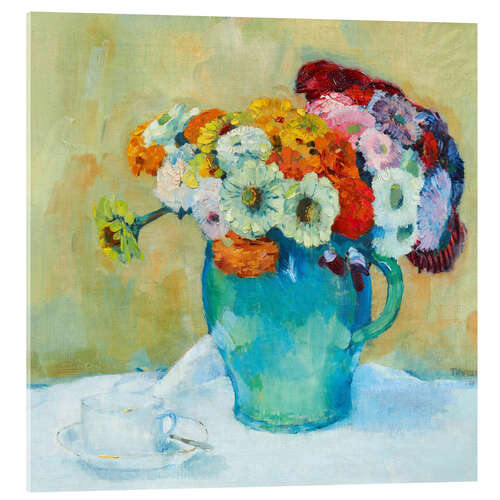 Akryylilasitaulu Still Life with Flowers and Coffee Cup - Sasha Fuis