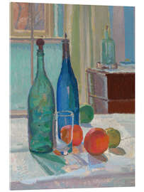 Stampa su vetro acrilico Blue and Green Bottles and Oranges, 1914 - Spencer Frederick Gore