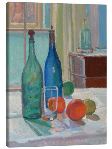 Quadro em tela Blue and Green Bottles and Oranges, 1914