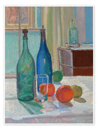 Wandbild Blaue und grüne Flaschen und Orangen, 1914 - Spencer Frederick Gore