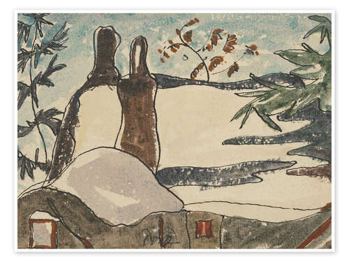 Póster Snowy Rooftops and Trees
