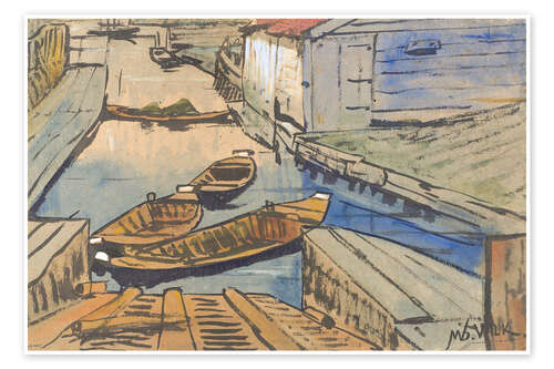 Poster Boats on a canal - Maurits Willem van der Valk