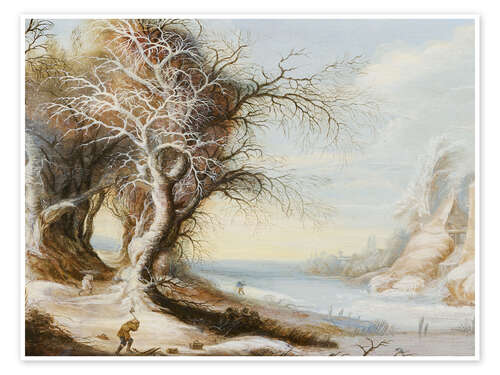 Poster Winter Landscape with a Lumberjack - Gysbrecht Leytens