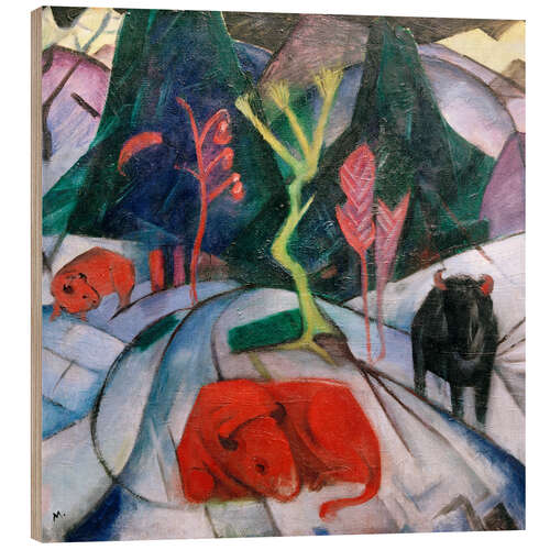 Wood print Bison in winter, 1913