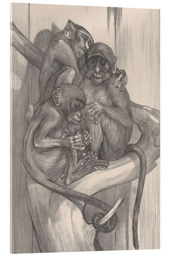 Quadro em acrílico Three Monkeys on a Tree Stump