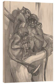 Wood print Three Monkeys on a Tree Stump - Theo van Hoytema