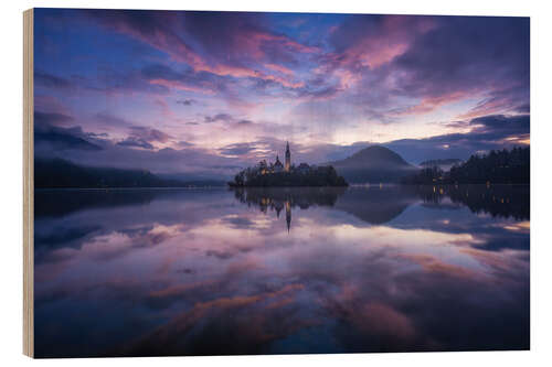 Cuadro de madera Lake Bled at sunrise, Slovenia