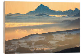 Wood print Traunstein above sea of fog at sunrise - Martin Wasilewski