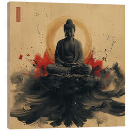 Wood print Buddha meditation
