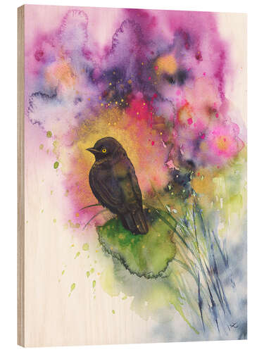 Holzbild Meditation mit Amsel