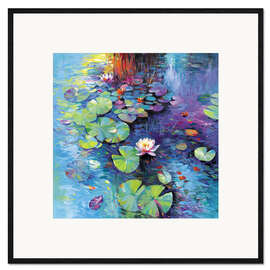 Framed art print Colourful Water Lilies on a Pond - Leon Devenice