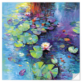Självhäftande poster Colourful Water Lilies on a Pond