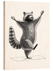 Wood print Raccoon doing yoga - Nikita Korenkov