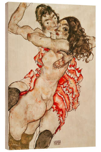 Quadro de madeira Two Women Embracing, 1915