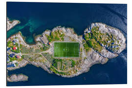Aluminium print Aerial view, Henningsvaer with football stadium, Lofoten