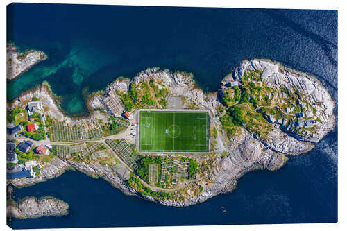 Lienzo Aerial view, Henningsvaer with football stadium, Lofoten
