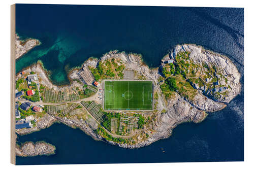 Obraz na drewnie Aerial view, Henningsvaer with football stadium, Lofoten